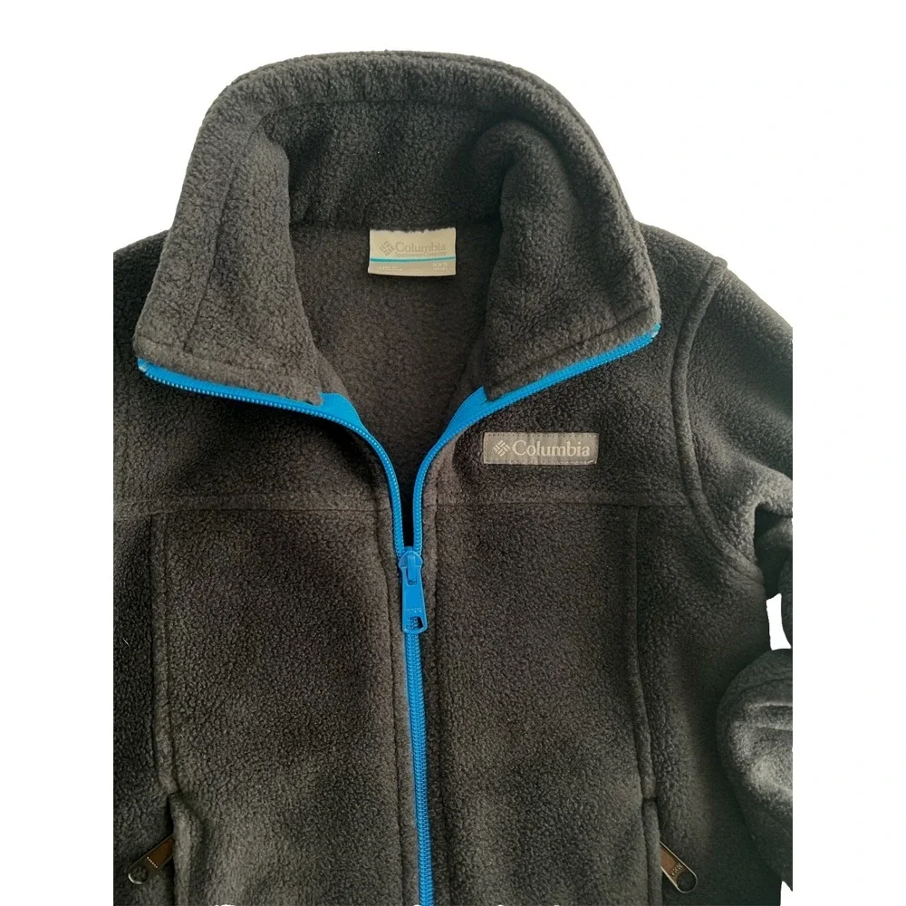 Columbia Jacket XXS 4/5 Boys Fleece  Black Blue Full Zip Soft Warm Youth